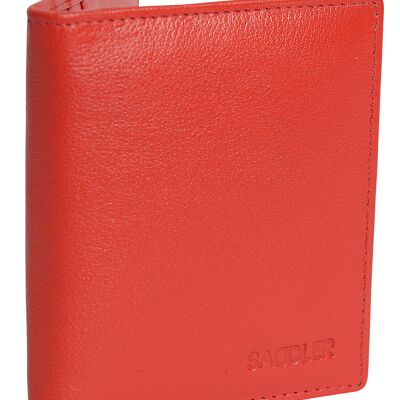 Porta carte di credito RFID bifold da donna in pelle di lusso SADDLER "LEXI" | Portafoglio sottile e minimalista | Portafoglio per carte di credito di design per donna | Confezione regalo - Rosso