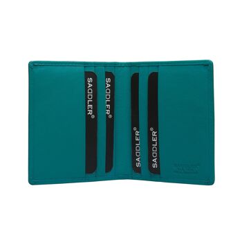 SADDLER "LEXI" Porte-cartes de crédit RFID à deux volets en cuir luxueux pour femmes | Portefeuille mince et minimaliste | Portefeuille de carte de crédit de créateur pour dames | Coffret cadeau - Sarcelle 2