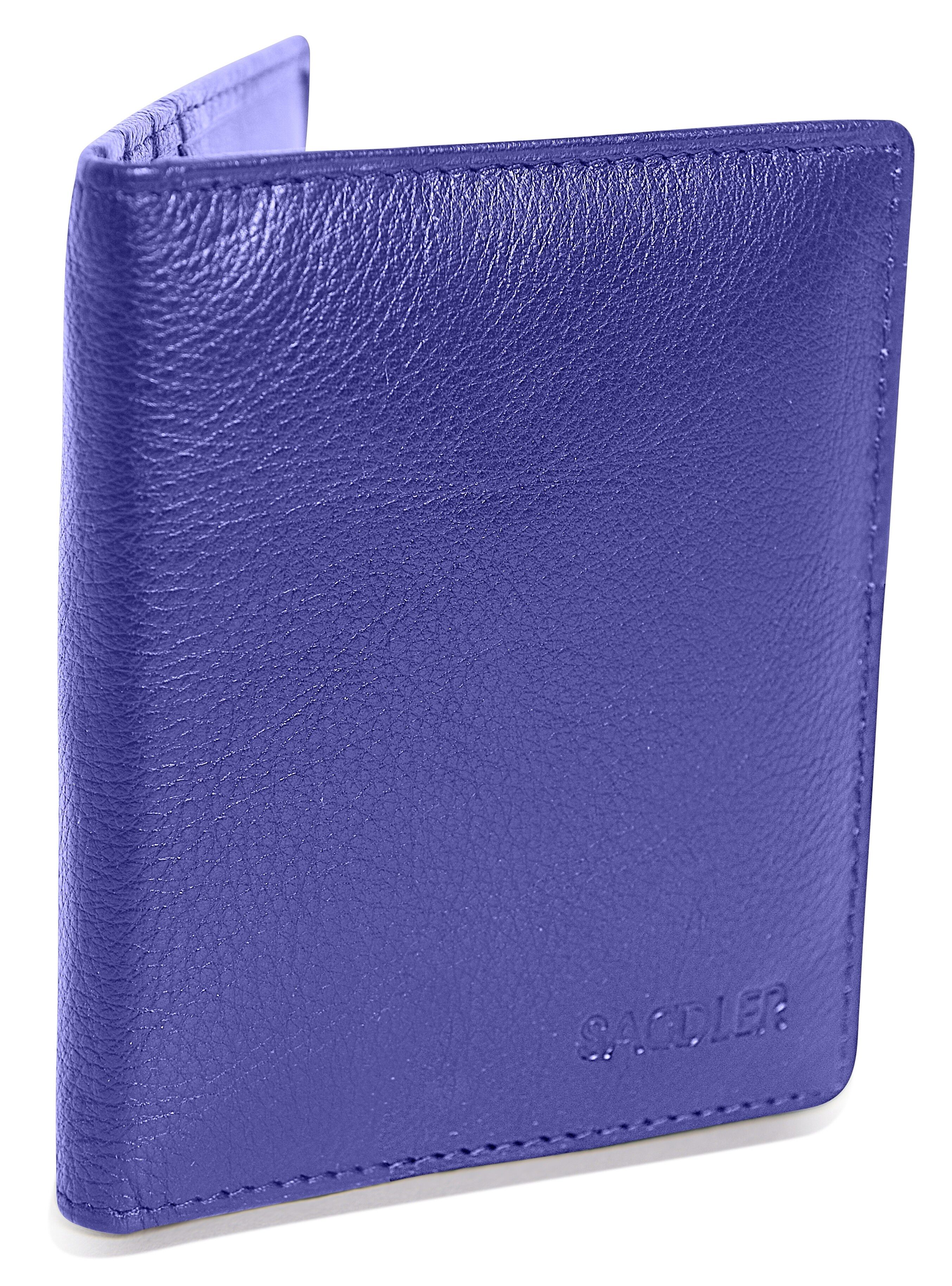 Porta carte di credito RFID bifold da donna in pelle di lusso SADDLER "LEXI" | Portafoglio sottile e minimalista | Portafoglio per carte di credito di design per donna | Confezione regalo - Viola