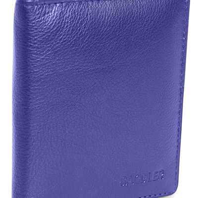 SADDLER "LEXI" Womens Luxurious Leather Bifold RFID Credit Card Holder | Slim Minimalist Wallet | Designer Credit Card Wallet for Ladies | Gift Boxed - Purple