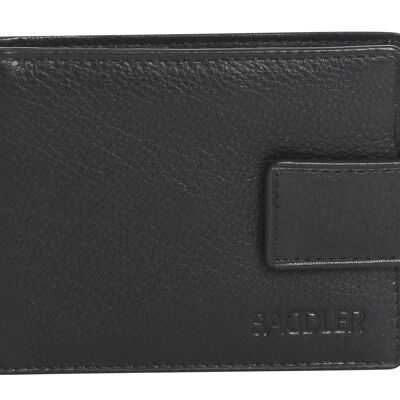 SADDLER "ROBYN" Porta carte di credito bifold in vera pelle di lusso con linguetta | Portafoglio sottile e minimalista | Portafoglio per carte di credito di design per donna | Confezione regalo - Nero