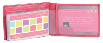 SADDLER "ROBYN" Porte-cartes de crédit à deux volets en cuir véritable luxueux pour femmes avec languette | Portefeuille mince et minimaliste | Portefeuille de carte de crédit de créateur pour dames | Coffret cadeau - Fuchsia 3