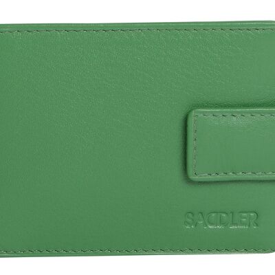 SADDLER "ROBYN" Porte-cartes de crédit à deux volets en cuir véritable luxueux pour femmes avec languette | Portefeuille mince et minimaliste | Portefeuille de carte de crédit de créateur pour dames | Coffret cadeau - Vert