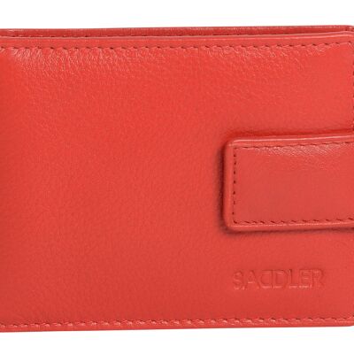 SADDLER "ROBYN" Tarjetero plegable de cuero auténtico de lujo para mujer con lengüeta | Cartera minimalista delgada | Cartera de diseñador para tarjetas de crédito para damas | Caja de regalo - Rojo