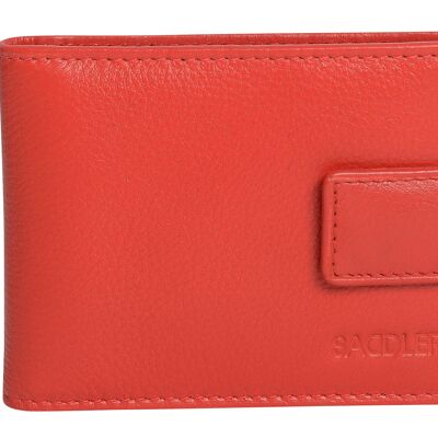 SADDLER "ROBYN" Womens Luxurious Real Leather Bifold Credit Card Holder with Tab | Slim Minimalist Wallet | Designer Credit Card Wallet for Ladies | Gift Boxed - Red