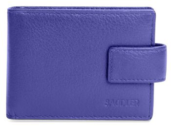 SADDLER "ROBYN" Porte-cartes de crédit à deux volets en cuir véritable luxueux pour femmes avec languette | Portefeuille mince et minimaliste | Portefeuille de carte de crédit de créateur pour dames | Coffret cadeau - Violet 2