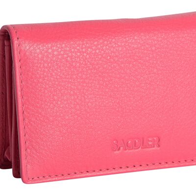 SADDLER "JESSCIA" Womens Luxurious Real Leather Slim Credit Card Holder | Business Card Holder Name Card Case| Designer Card Case Wallet for Ladies | Gift Boxed - Fuchsia