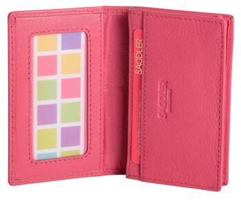 SADDLER "JESSCIA" Porte-cartes de crédit mince en cuir véritable luxueux pour femmes | Étui pour cartes de visite | Porte-cartes Designer pour dames | Coffret cadeau - Fuchsia 2