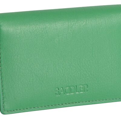 SADDLER "JESSCIA" Tarjetero delgado de cuero auténtico de lujo para mujer | Tarjetero para tarjetas de visita | Cartera de diseñador para tarjetas para damas | Caja de regalo - Verde