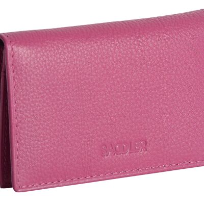 SADDLER "JESSCIA" Womens Luxurious Real Leather Slim Credit Card Holder | Business Card Holder Name Card Case| Designer Card Case Wallet for Ladies | Gift Boxed - Magenta