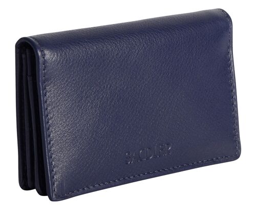 SADDLER "JESSCIA" Womens Luxurious Real Leather Slim Credit Card Holder | Business Card Holder Name Card Case| Designer Card Case Wallet for Ladies | Gift Boxed - Navy