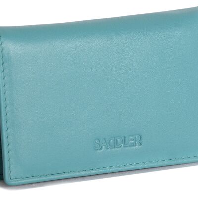 SADDLER "JESSCIA" Womens Luxurious Real Leather Slim Credit Card Holder | Business Card Holder Name Card Case| Designer Card Case Wallet for Ladies | Gift Boxed - Teal