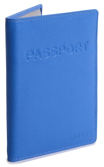 SADDLER "HARPER" Porte-passeport luxueux en cuir véritable pour femmes | Designer Travel Wallet - Parfait pour les cartes de débit de crédit Passport Mileage | Couverture de passeport pour femmes | Coffret cadeau - Bleu 1