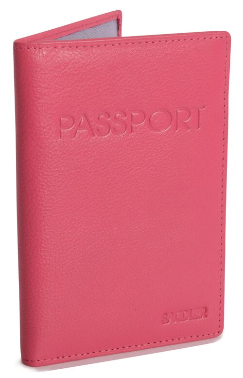 SADDLER "HARPER" Womens Luxurious Real Leather Passport Holder for Women | Designer Travel Wallet - Perfect for Passport Mileage Credit Debit Cards | Ladies Passport Cover | Gift Boxed - Fuchsia