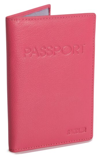 SADDLER "HARPER" Porte-passeport luxueux en cuir véritable pour femmes | Designer Travel Wallet - Parfait pour les cartes de débit de crédit Passport Mileage | Couverture de passeport pour femmes | Coffret cadeau - Fuchsia 1