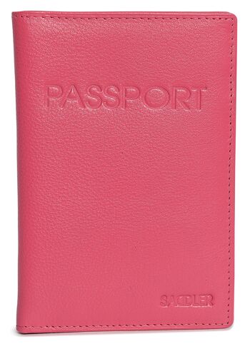 SADDLER "HARPER" Porte-passeport luxueux en cuir véritable pour femmes | Designer Travel Wallet - Parfait pour les cartes de débit de crédit Passport Mileage | Couverture de passeport pour femmes | Coffret cadeau - Fuchsia 3