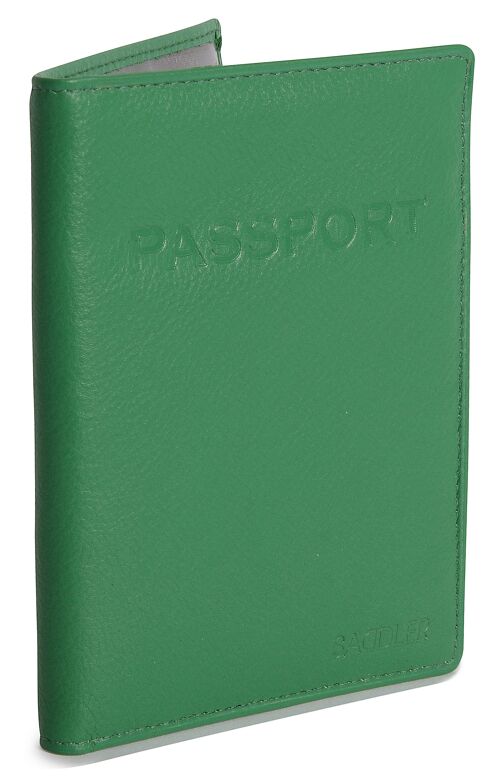 SADDLER "HARPER" Womens Luxurious Real Leather Passport Holder for Women | Designer Travel Wallet - Perfect for Passport Mileage Credit Debit Cards | Ladies Passport Cover | Gift Boxed - Green