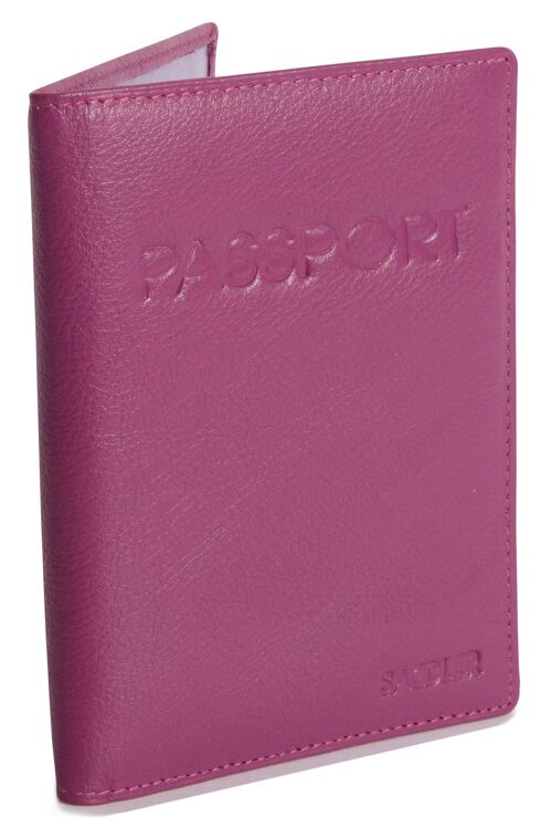 SADDLER "HARPER" Womens Luxurious Real Leather Passport Holder for Women | Designer Travel Wallet - Perfect for Passport Mileage Credit Debit Cards | Ladies Passport Cover | Gift Boxed - Magenta