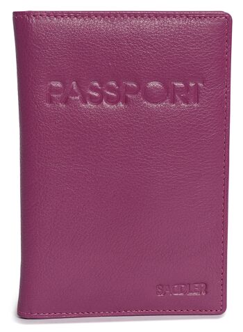 SADDLER "HARPER" Porte-passeport luxueux en cuir véritable pour femmes | Designer Travel Wallet - Parfait pour les cartes de débit de crédit Passport Mileage | Couverture de passeport pour femmes | Coffret cadeau - Magenta 3
