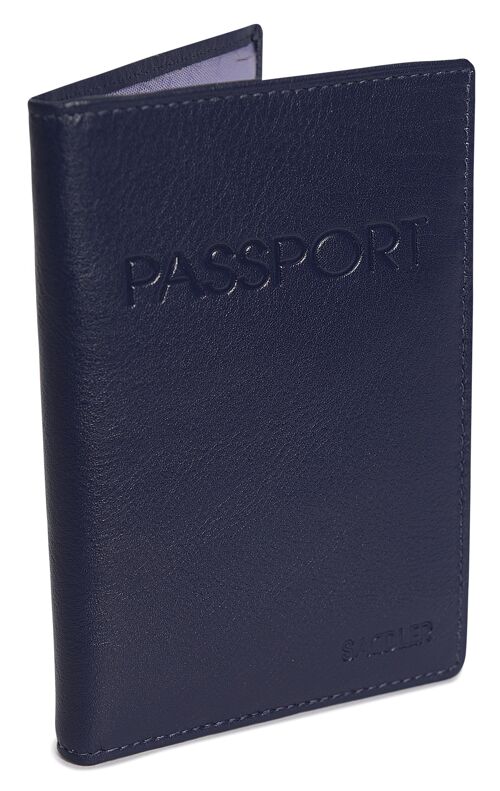 SADDLER "HARPER" Womens Luxurious Real Leather Passport Holder for Women | Designer Travel Wallet - Perfect for Passport Mileage Credit Debit Cards | Ladies Passport Cover | Gift Boxed - Navy