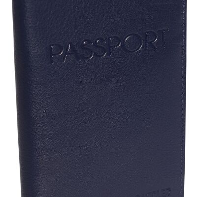 SADDLER "HARPER" para mujer, lujoso porta pasaporte de cuero auténtico para mujer | Cartera de viaje de diseñador: perfecta para tarjetas Passport Mileage Credit Débito | Cubierta del pasaporte de las señoras | Caja de regalo - Azul marino