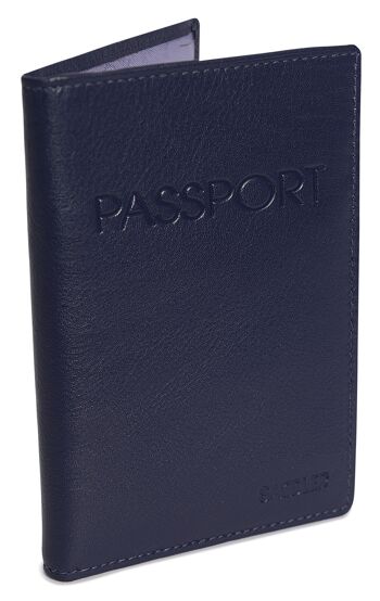 SADDLER "HARPER" Porte-passeport luxueux en cuir véritable pour femmes | Designer Travel Wallet - Parfait pour les cartes de débit de crédit Passport Mileage | Couverture de passeport pour femmes | Coffret cadeau - Marine 1