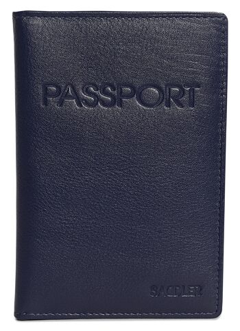 SADDLER "HARPER" Porte-passeport luxueux en cuir véritable pour femmes | Designer Travel Wallet - Parfait pour les cartes de débit de crédit Passport Mileage | Couverture de passeport pour femmes | Coffret cadeau - Marine 3