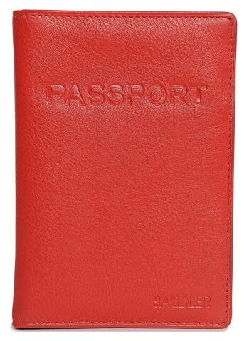 SADDLER "HARPER" Porte-passeport luxueux en cuir véritable pour femmes | Designer Travel Wallet - Parfait pour les cartes de débit de crédit Passport Mileage | Couverture de passeport pour femmes | Coffret cadeau - Rouge 3