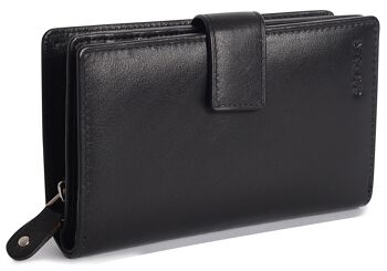 SADDLER "HOLY" Porte-monnaie à deux volets en cuir véritable luxueux pour femmes | Porte-cartes de crédit haute capacité en cuir véritable pour dames avec grand porte-monnaie à glissière | Coffret cadeau - Noir 1