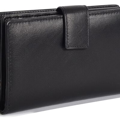 SATTEL "HEILIG" Damen Luxuriöse Bifold Brieftasche Clutch Zipper Purse aus echtem Leder | Echtes Leder Ladies Designer Kreditkartenhalter mit hoher Kapazität und großem Geldbeutel mit Reißverschluss | Geschenkbox - Schwarz