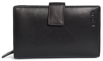 SADDLER "HOLY" Porte-monnaie à deux volets en cuir véritable luxueux pour femmes | Porte-cartes de crédit haute capacité en cuir véritable pour dames avec grand porte-monnaie à glissière | Coffret cadeau - Noir 2