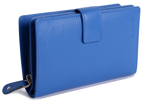 SADDLER "HOLY" Womens Luxurious Real Leather Bifold Wallet Clutch Zipper Purse | Genuine Leather Ladies Designer High Capacity Credit Card Holder with Large Zipper Coin Purse | Gift Boxed - Blue