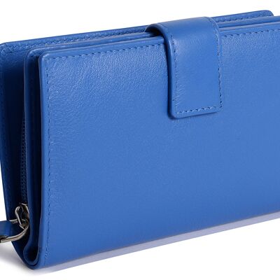 SADDLER "HOLY" para mujer lujoso monedero con cremallera de embrague de cartera plegable de cuero auténtico | Para tarjetas de crédito de alta capacidad de diseñador de damas de cuero genuino con monedero grande con cremallera | Caja de regalo - Azul