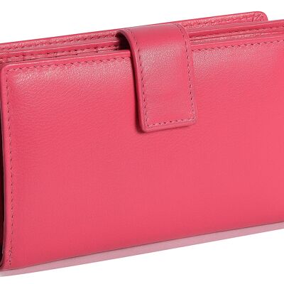 SADDLER "HOLY" Womens Luxurious Real Leather Bifold Wallet Clutch Zipper Purse | Genuine Leather Ladies Designer High Capacity Credit Card Holder with Large Zipper Coin Purse | Gift Boxed - Fuchsia