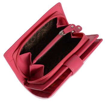 SADDLER "HOLY" Porte-monnaie à deux volets en cuir véritable luxueux pour femmes | Porte-cartes de crédit haute capacité en cuir véritable pour dames avec grand porte-monnaie à glissière | Coffret cadeau - Fuchsia 3