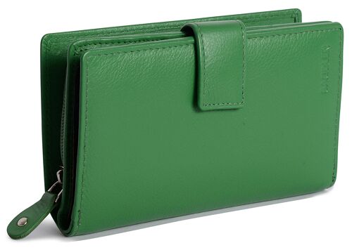 SADDLER "HOLY" Womens Luxurious Real Leather Bifold Wallet Clutch Zipper Purse | Genuine Leather Ladies Designer High Capacity Credit Card Holder with Large Zipper Coin Purse | Gift Boxed - Green