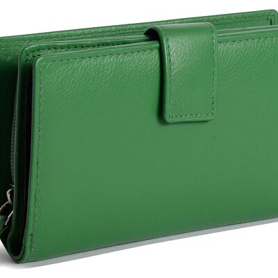 SADDLER "HOLY" Womens Luxurious Real Leather Bifold Wallet Clutch Zipper Purse | Genuine Leather Ladies Designer High Capacity Credit Card Holder with Large Zipper Coin Purse | Gift Boxed - Green