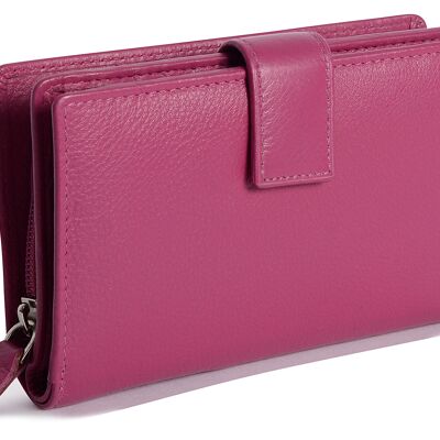 SADDLER "HOLY" Womens Luxurious Real Leather Bifold Wallet Clutch Zipper Purse | Genuine Leather Ladies Designer High Capacity Credit Card Holder with Large Zipper Coin Purse | Gift Boxed - Magenta