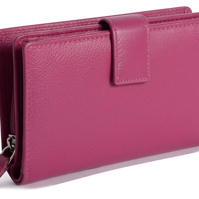 SADDLER "HOLY" Womens Luxurious Real Leather Bifold Wallet Clutch Zipper Purse | Genuine Leather Ladies Designer High Capacity Credit Card Holder with Large Zipper Coin Purse | Gift Boxed - Magenta