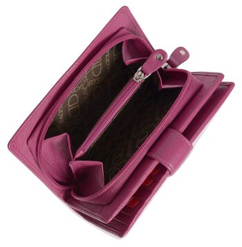 SADDLER "HOLY" Porte-monnaie à deux volets en cuir véritable luxueux pour femmes | Porte-cartes de crédit haute capacité en cuir véritable pour dames avec grand porte-monnaie à glissière | Coffret cadeau - Magenta 3