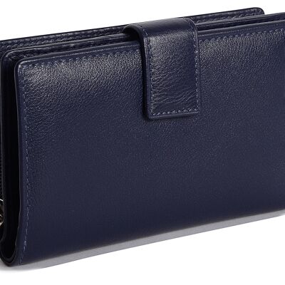 SADDLER "HOLY" Womens Luxurious Real Leather Bifold Wallet Clutch Zipper Purse | Genuine Leather Ladies Designer High Capacity Credit Card Holder with Large Zipper Coin Purse | Gift Boxed - Navy