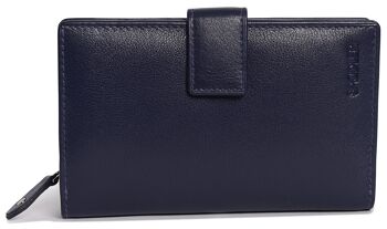 SADDLER "HOLY" Porte-monnaie à deux volets en cuir véritable luxueux pour femmes | Porte-cartes de crédit haute capacité en cuir véritable pour dames avec grand porte-monnaie à glissière | Coffret cadeau - Marine 3