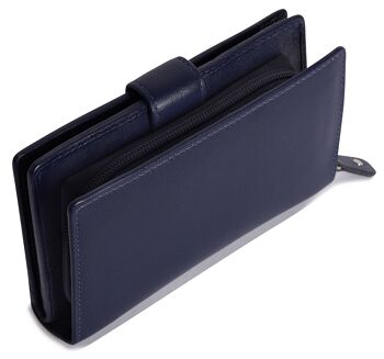 SADDLER "HOLY" Porte-monnaie à deux volets en cuir véritable luxueux pour femmes | Porte-cartes de crédit haute capacité en cuir véritable pour dames avec grand porte-monnaie à glissière | Coffret cadeau - Marine 5