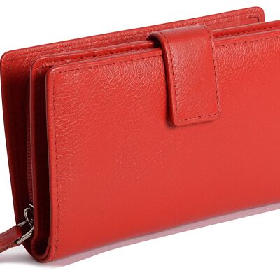 SATTEL "HEILIG" Damen Luxuriöse Bifold Brieftasche Clutch Zipper Purse aus echtem Leder | Echtes Leder Ladies Designer Kreditkartenhalter mit hoher Kapazität und großem Geldbeutel mit Reißverschluss | Geschenkbox - Rot