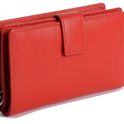 SADDLER "HOLY" Womens Luxurious Real Leather Bifold Wallet Clutch Zipper Purse | Genuine Leather Ladies Designer High Capacity Credit Card Holder with Large Zipper Coin Purse | Gift Boxed - Red