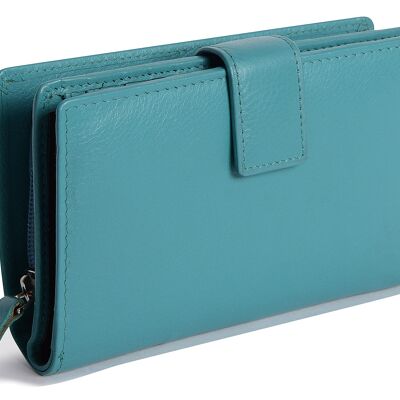 SADDLER "HOLY" Womens Luxurious Real Leather Bifold Wallet Clutch Zipper Purse | Genuine Leather Ladies Designer High Capacity Credit Card Holder with Large Zipper Coin Purse | Gift Boxed - Teal