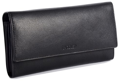 SADDLER "GRACE" Womens Large Luxurious Real Leather Multi Section RFID Credit Card Clutch Purse Wallet| Designer Ladies Purse with Triple Zippered Pockets| Gift Boxed - Black
