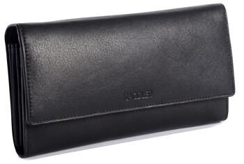 SADDLER "GRACE" Grand portefeuille en cuir véritable luxueux à plusieurs sections pour carte de crédit RFID | Sac à main Designer pour femmes avec trois poches zippées | Coffret cadeau - Noir 1