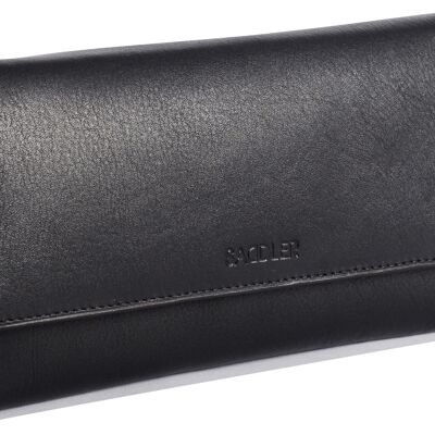 SATTEL "GRACE" Damen Große Luxuriöse Echtleder Mehrteilige RFID Kreditkarte Clutch Geldbörse Brieftasche | Designer Damen Geldbörse mit dreifachen Reißverschlusstaschen | Geschenkbox - Schwarz