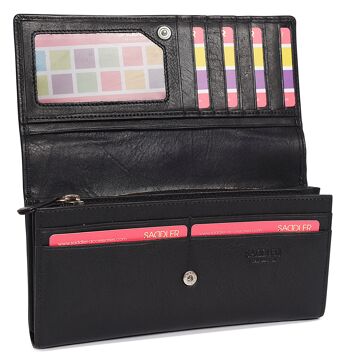 SADDLER "GRACE" Grand portefeuille en cuir véritable luxueux à plusieurs sections pour carte de crédit RFID | Sac à main Designer pour femmes avec trois poches zippées | Coffret cadeau - Noir 2
